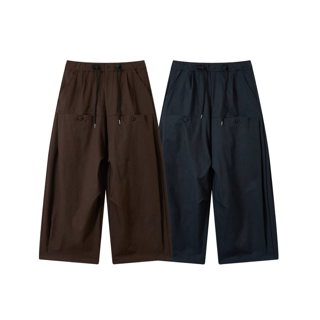 Damen weite verkürzte Bundfaltenhose mit Tunnelzug und Cargotaschen Shop Nory