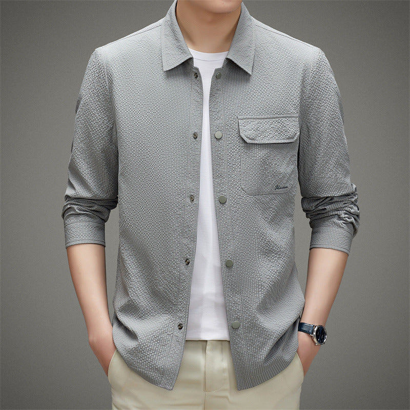 Herren Legeres strukturiertes Overshirt mit Brusttasche und Knopfleiste Shop Nory