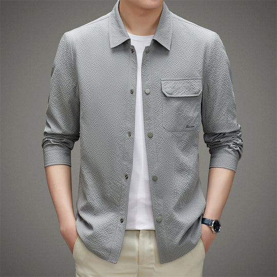 Herren Legeres strukturiertes Overshirt mit Brusttasche und Knopfleiste Shop Nory