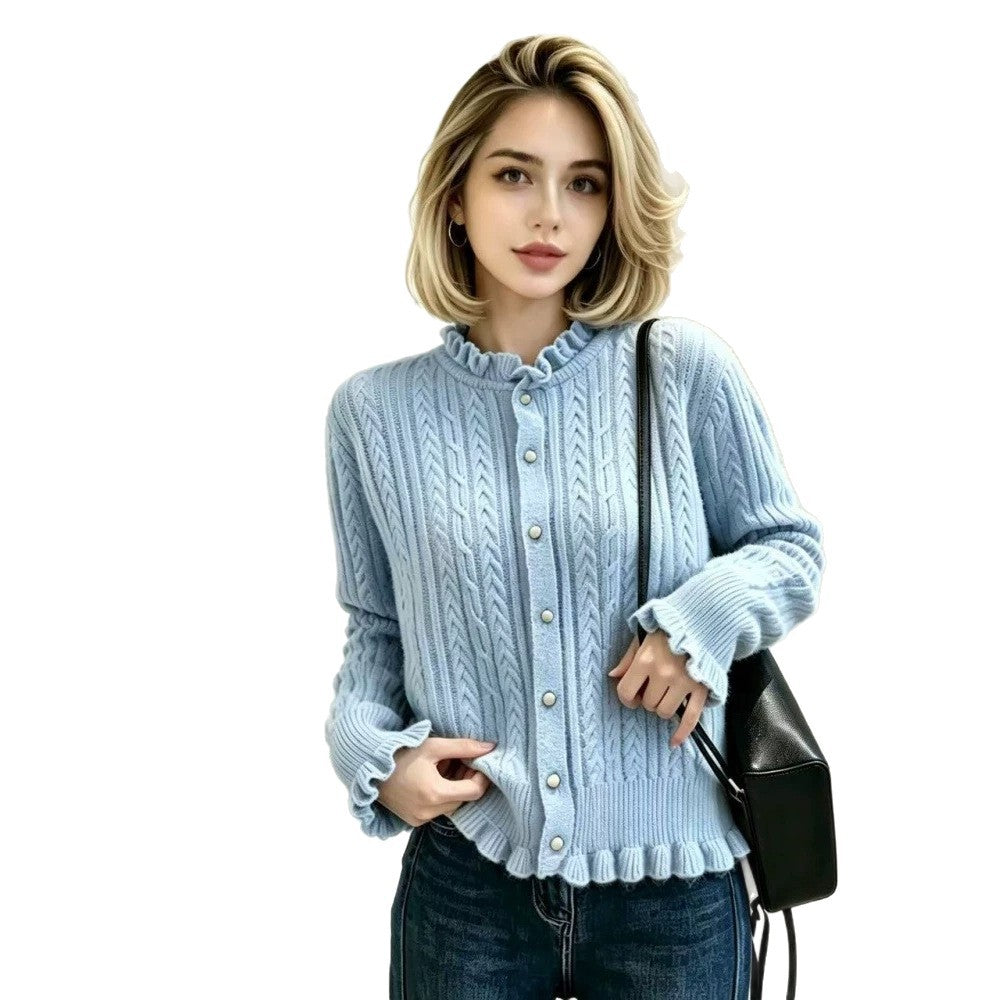Damen Elegante Strickjacke mit Rüschendetails Shop Nory