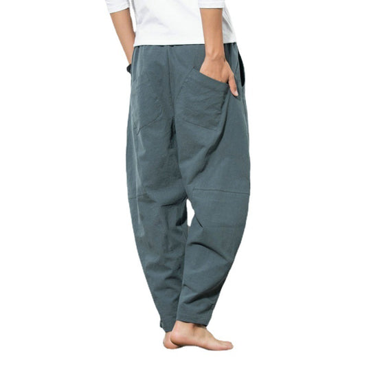 Herren weite Haremshose aus Baumwollmischung mit elastischem Bund, Kordelzug und seitlichen Eingrifftaschen Shop Nory