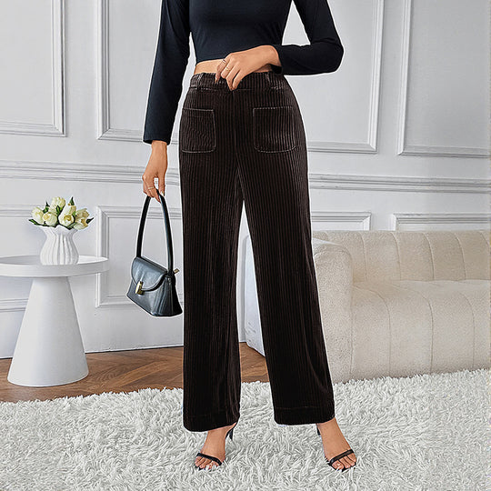 Damen Weite Samt-Cordhose mit hoher Taille, Gummibund und Eingrifftaschen Shop Nory
