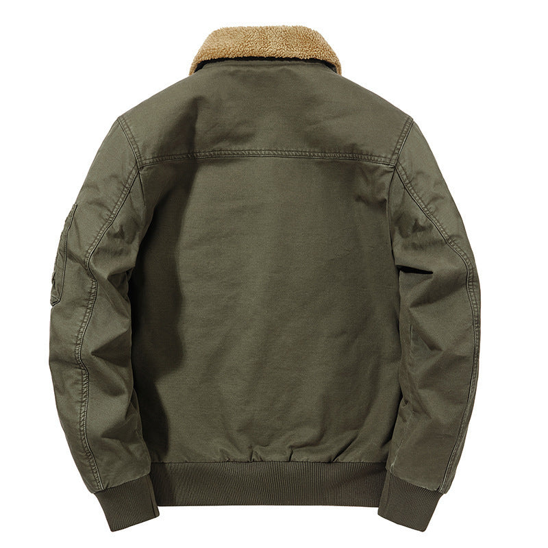 Herren Aviator-Blouson aus Canvas mit Sherpa-Kragen, Teddyfleece-Innenfutter und Multifunktions-Taschen Shop Nory