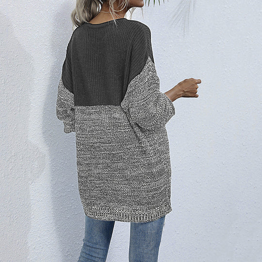 Damen Oversize-Strickpullover im Melange-Blockdesign mit Rundhalsausschnitt & verlängertem Saum Shop Nory