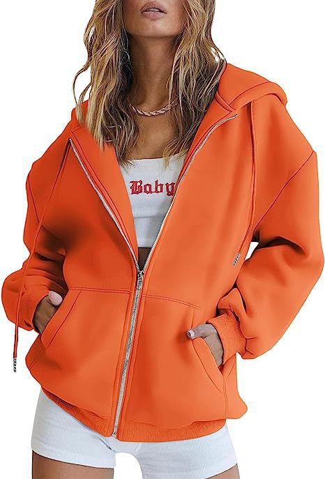 Damen nan oversized Kapuzenjacke mit durchgehendem Reißverschluss Kängurutaschen und weichem Sweatmaterial Shop Nory