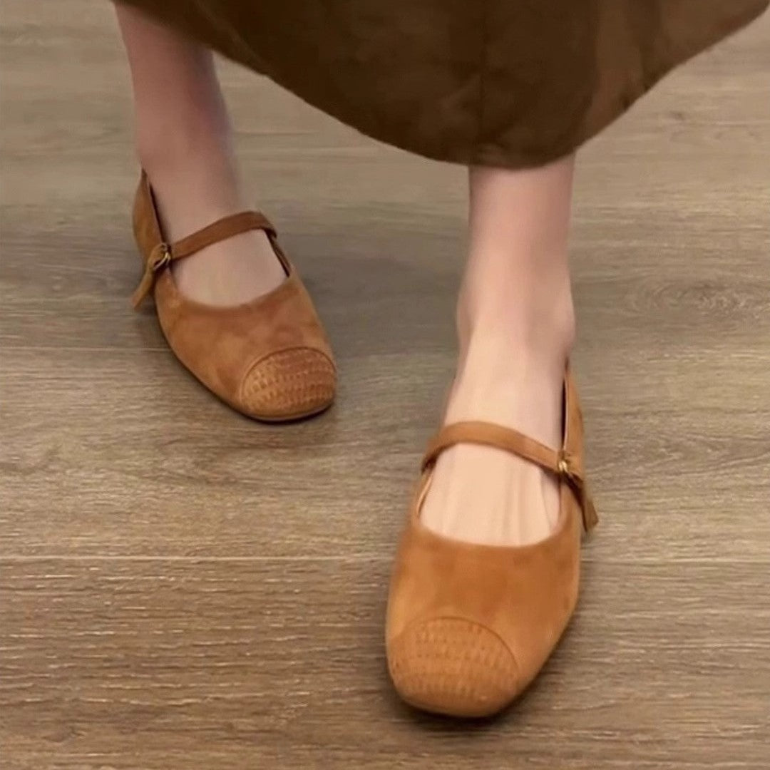 Damen bequeme Mary Jane Ballerinas mit ergonomischem Fußbett und dekorativen Schnallen Shopnory