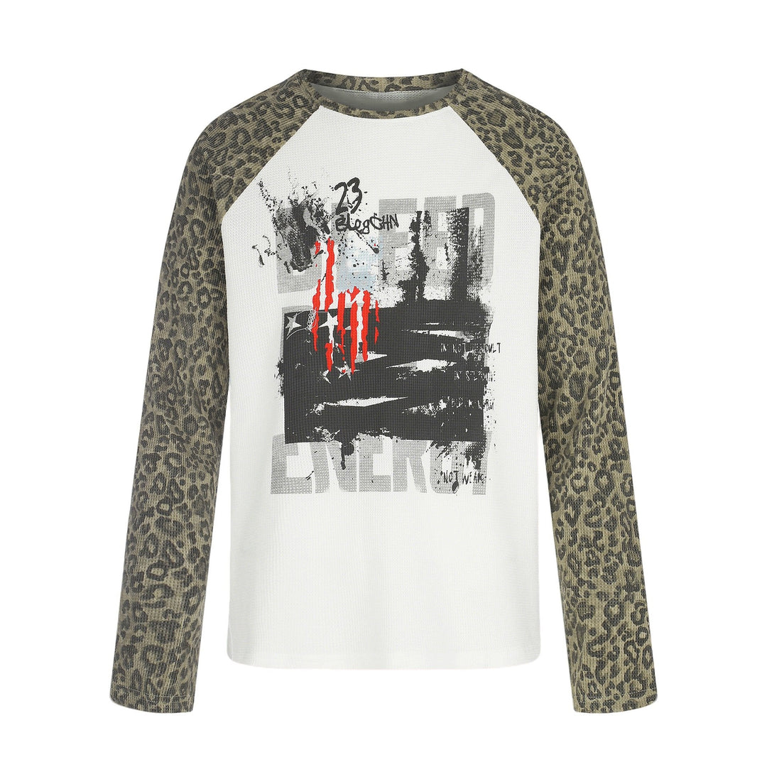 Damen Langarmshirt im Baseball-Stil mit Leopardenärmeln und Grafikprint Shop Nory
