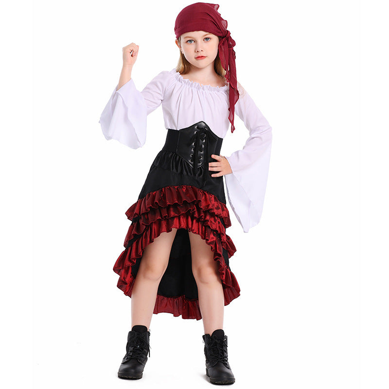 Mädchen Piratinnen-Kostüm mit Rüschenrock und detailverliebtem Oberteil Shop Nory