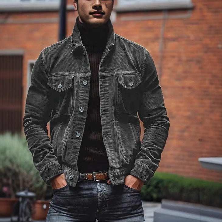 Herren Cordjacke im klassischen Design mit praktischen Brusttaschen und Knopfdetails