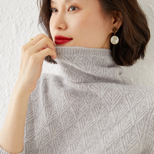 Damen Luxuriöser Mohair‑Mix Rollkragenpullover mit diamantgewShop Noryter Ajourstruktur Shop Nory