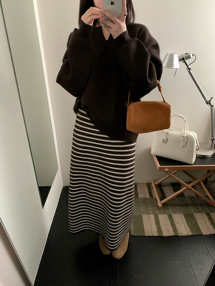 Damen Langer gestreifter Jerseykleid Shop Nory