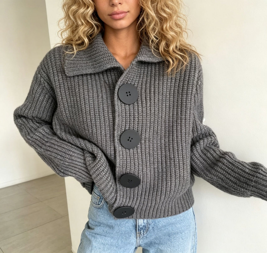 Damen Grobstrick-Cardigan mit breitem Umlegekragen Shop Nory