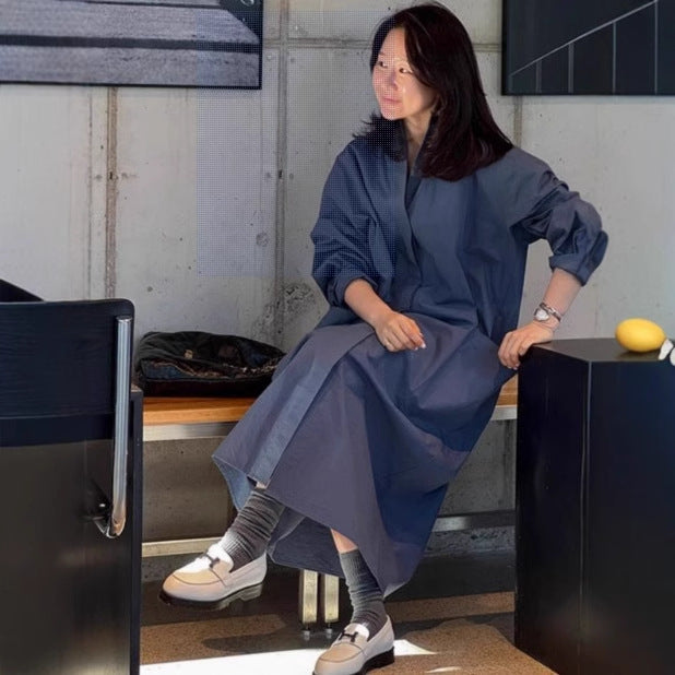 Damen Langes Oversize-Hemdblusenkleid aus Baumwollpopeline mit seitlichen Eingrifftaschen und Rückenpasse Shop Nory