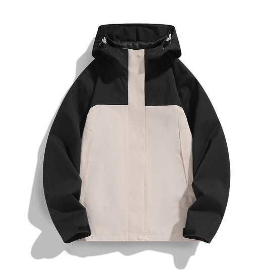 Herren Zweifarbige Softshell-Fieldjacke mit Kapuze, winddichtem Obermaterial und minimalistischen Eingriffstaschen Shop Nory