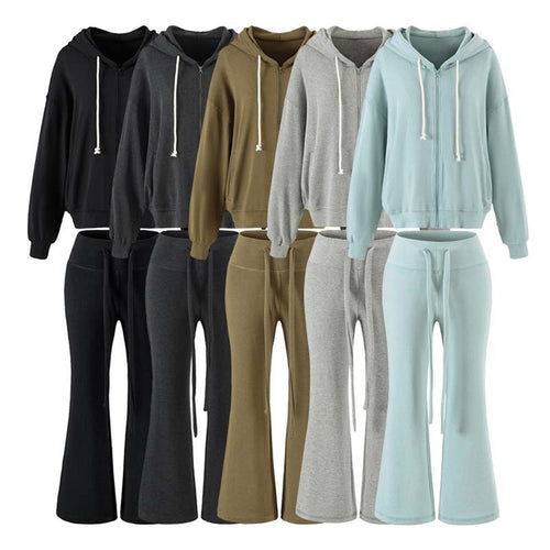 Damen Zweiteiliges Lounge-Set mit Zip-Hoodie und ausgestellten Jogginghosen Shop Nory