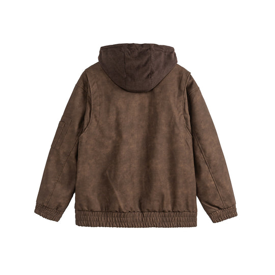 Unisex Boxy-wattierte Kapuzen‑Bomberjacke mit Veloursoptik, Cordkragen und Ärmel‑Zip Shop Nory