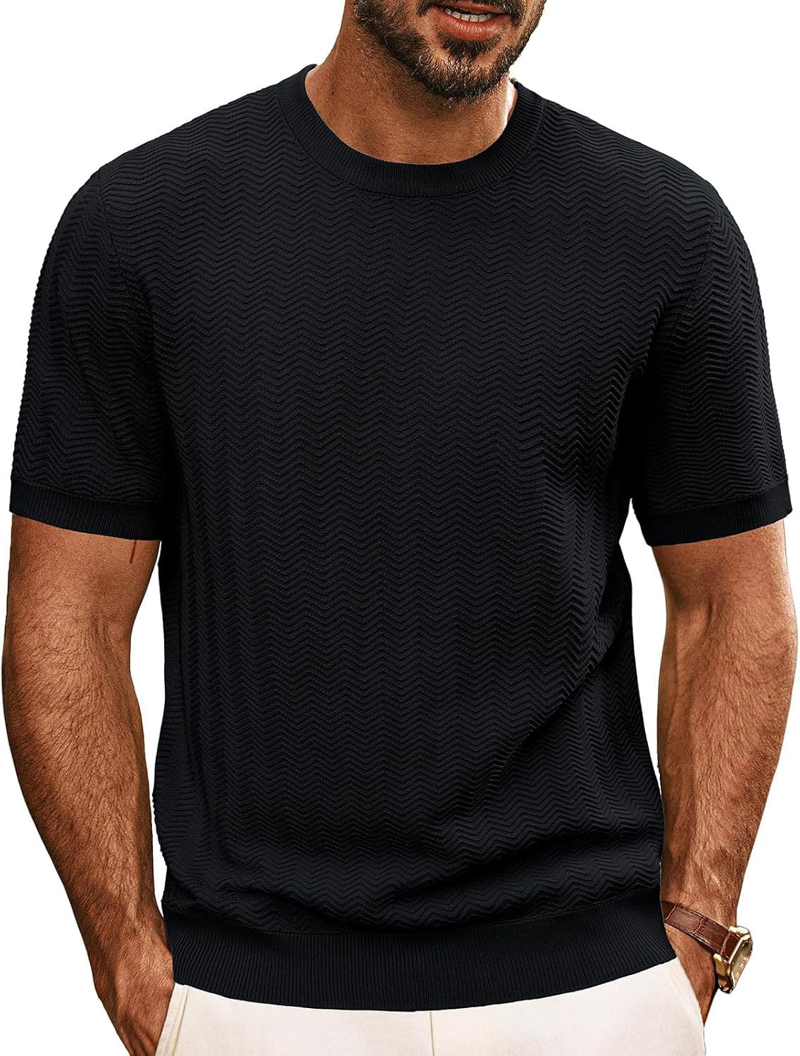 Herren strukturiertes Rundhals T-Shirt ShopNory