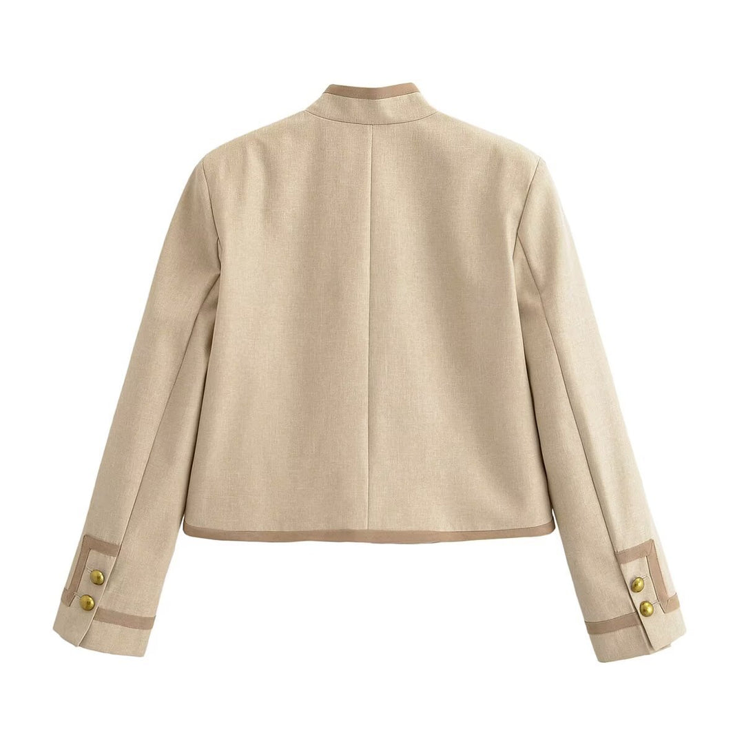 Damen Kurze Militärinspirierte Jacke mit Stehkragen und Zierknebelverschluss Shop Nory
