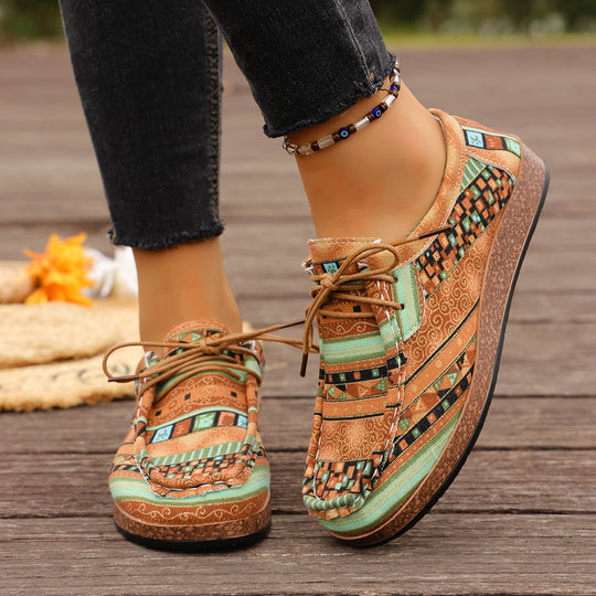 Damen bunte gemusterte Canvas-Schnürschuhe mit leichter Plateau-Sohle Shop Nory