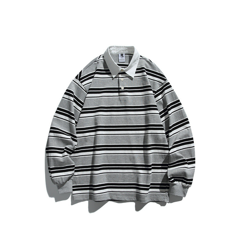 Unisex Gestreiftes Rugby-Polo im Oversize-Cut mit kontrastierendem Hemdkragen Shop Nory