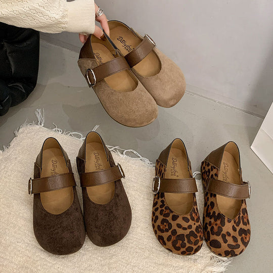 Damen Mary-Jane Schuhe mit modischem Leoprint und komfortablem Riemen