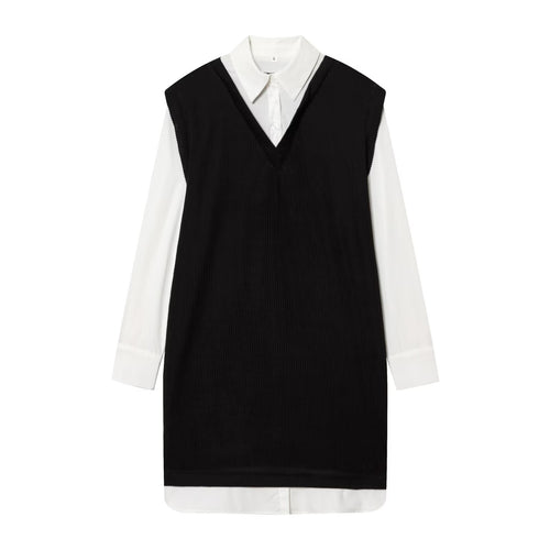 Damen Langes Hemdblusenkleid mit eingearbeiteter Strickweste Shop Nory