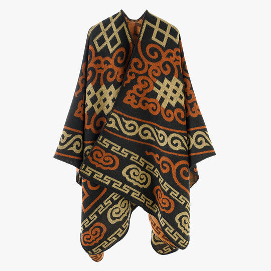 Damen Jacquard-Überwurf im Ruana-Stil mit ornamentaler Webstruktur Shop Nory