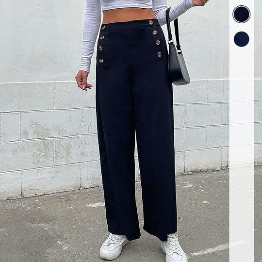 Damen High‑Waist Palazzo‑Hose mit maritim inspirierter Zierknopfleiste und weitem Bein Shop Nory