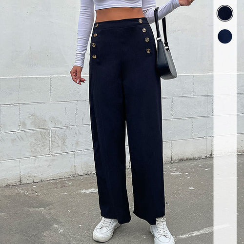 Damen High‑Waist Palazzo‑Hose mit maritim inspirierter Zierknopfleiste und weitem Bein Shop Nory
