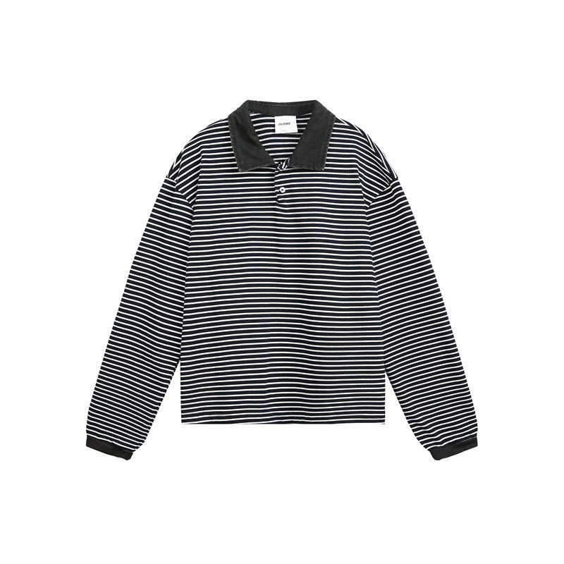 Unisex Relaxed-Rugby-Poloshirt mit Cordkragen und feinem Ringelstrick Shop Nory