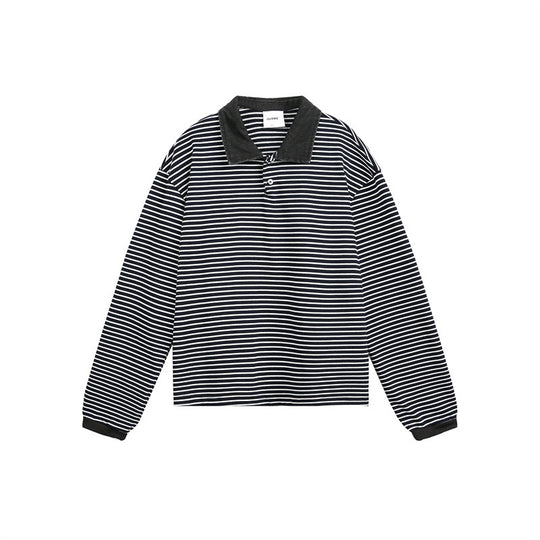 Unisex Relaxed-Rugby-Poloshirt mit Cordkragen und feinem Ringelstrick Shop Nory