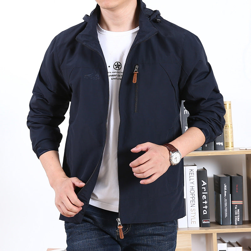 Herren Leichte Kapuzen-Windjacke mit Brust-Reißverschluss und Elastischen Bündchen Shop Nory
