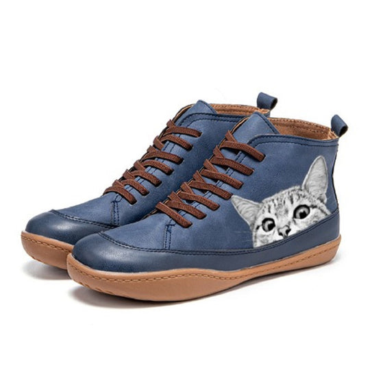 Damen High-Top Sneaker mit geprägtem Katzenmotiv weiches Kunstleder und gepolstertes Komfortfußbett Shop Nory