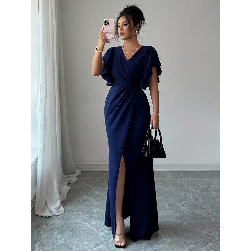 Damen Maxi-Kleid mit eleganter Wickeloptik und raffinierten Taillendetails