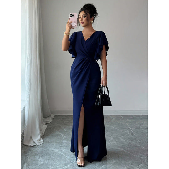 Damen Maxi-Kleid mit eleganter Wickeloptik und raffinierten Taillendetails