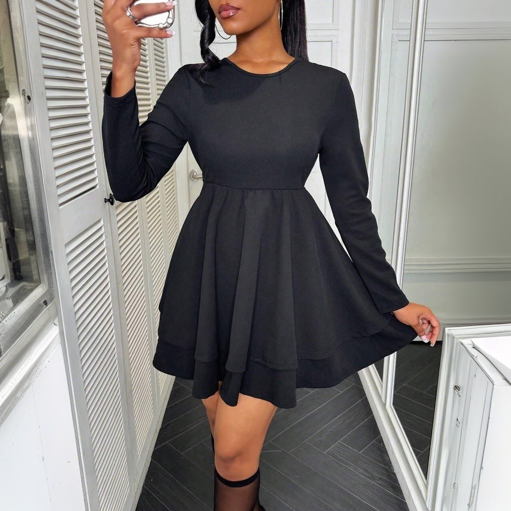 Damen langärmeliges Stufen-Minikleid mit taillierter Empire‑Naht, mehrlagigem Volantrock und schmeichelnder A‑Linien‑Silhouette Shop Nory
