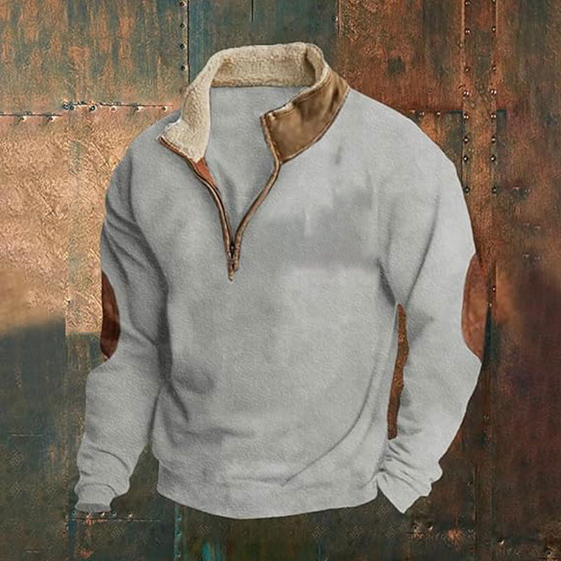 Herren Cord-Optik Halbzip-Pullover mit Teddykragen und Ellbogenbesatz Shop Nory