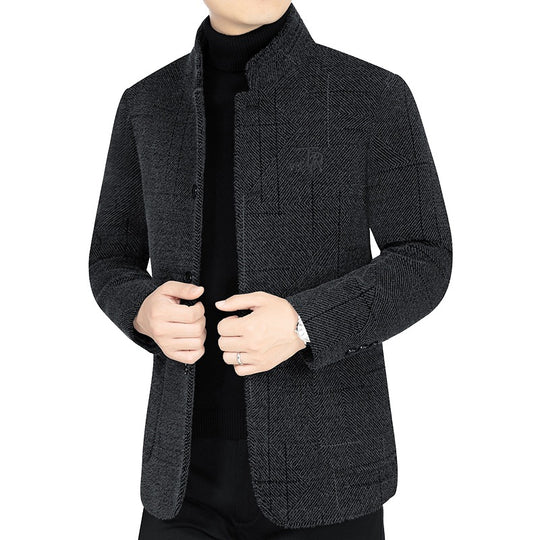 Herren Sakko-Jacke im Blazer-Look mit Stehkragen und Fischgrätstruktur Shop Nory