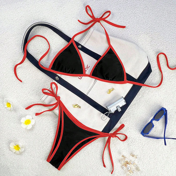 Damen Triangel-Bikini mit kontrastierenden Trägern