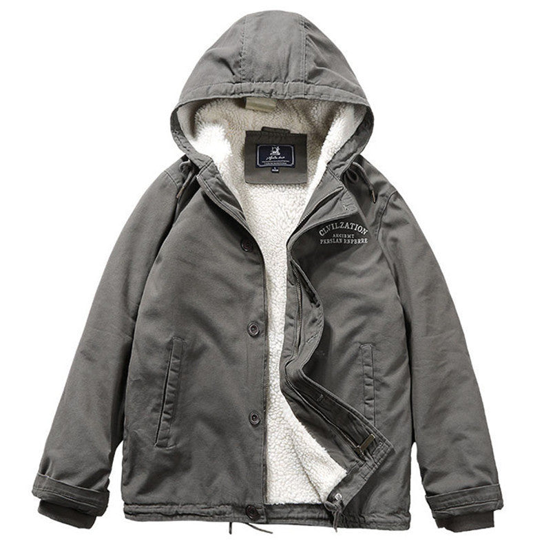 Herren Canvas‑Hoodie‑Parka mit durchgehendem Teddyfleece‑Futter und Kordelzug Shop Nory