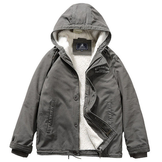 Herren Canvas‑Hoodie‑Parka mit durchgehendem Teddyfleece‑Futter und Kordelzug Shop Nory