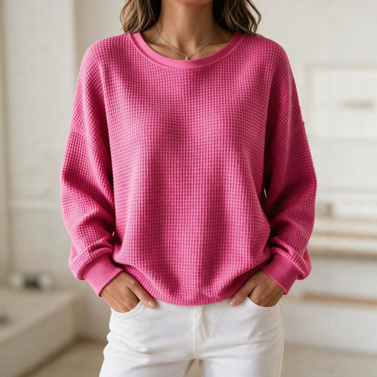 Damen Oversize Waffelstrick-Sweatshirt mit Rundhalsausschnitt Shop Nory