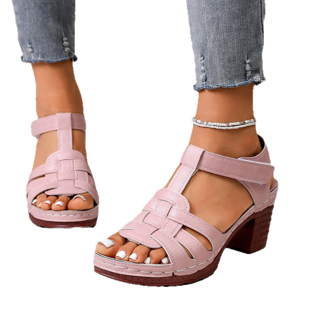 Damen Komfortable Riemchen-Sandalen mit geschwungenem Absatz und atmungsaktivem Leder