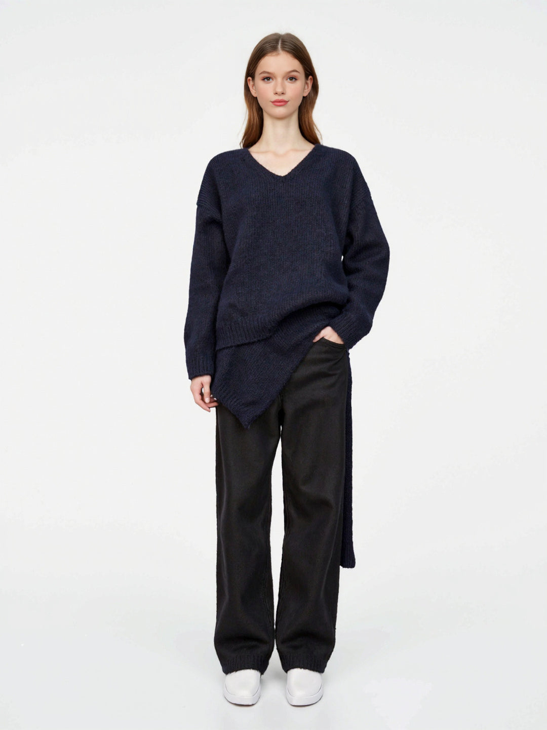 Damen Oversize Strickpullover mit integriertem Schal und weitem Schulterkragen Shop Nory