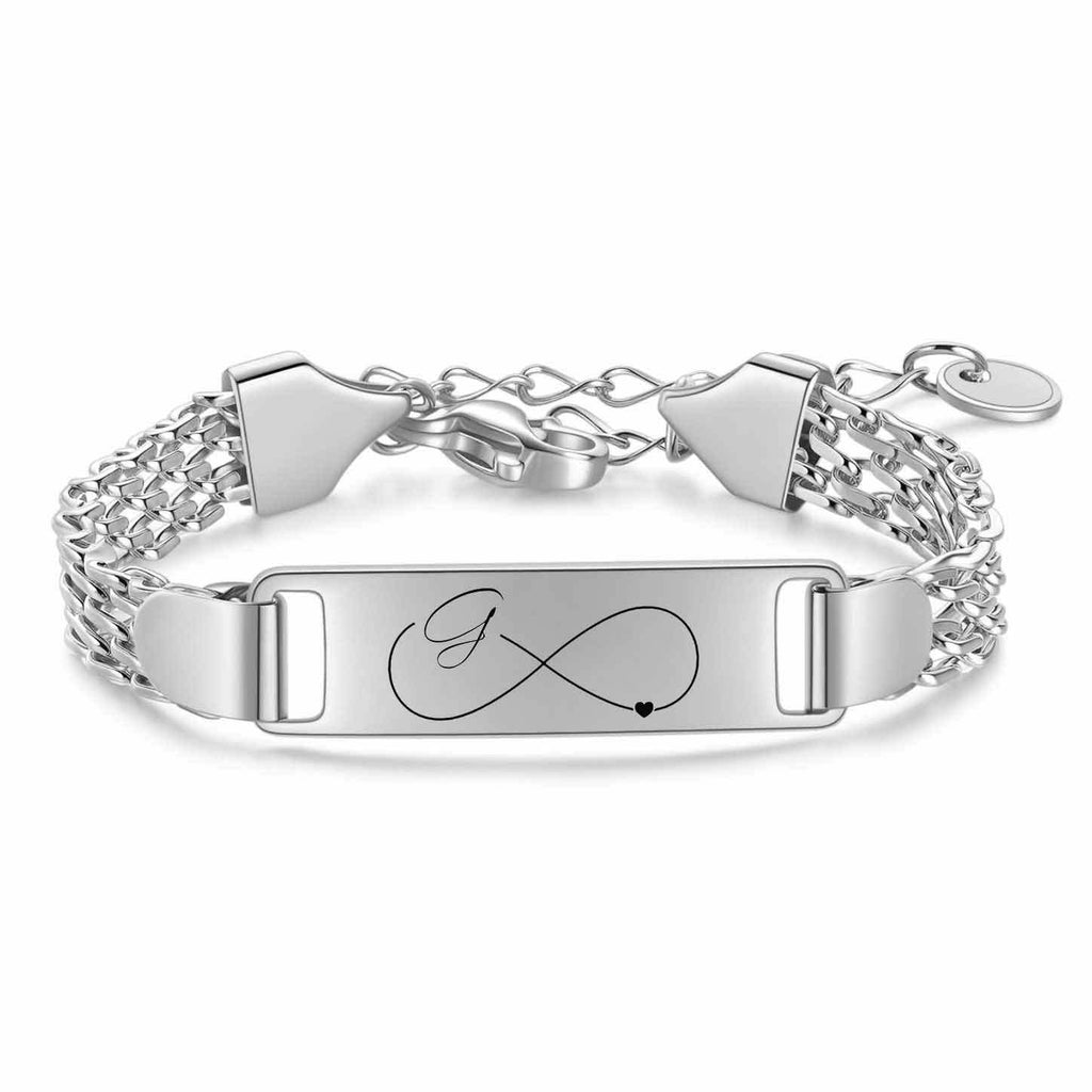 Damen Armband mit personalisierbarem Infinity-Anhänger und feinem Edelstahlband Shop Nory
