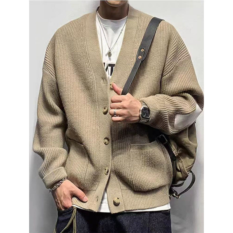 Herren Oversized Strickcardigan mit Ellenbogen-Patches und aufgesetzten Taschen Shop Nory