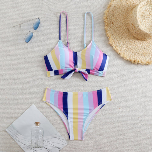 Damen Bandeau-Bikini mit verstellbaren Trägern und Knoten-Detail