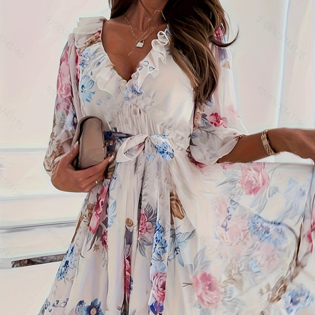 Damen Blumenkleid mit Rüschen Shopnory