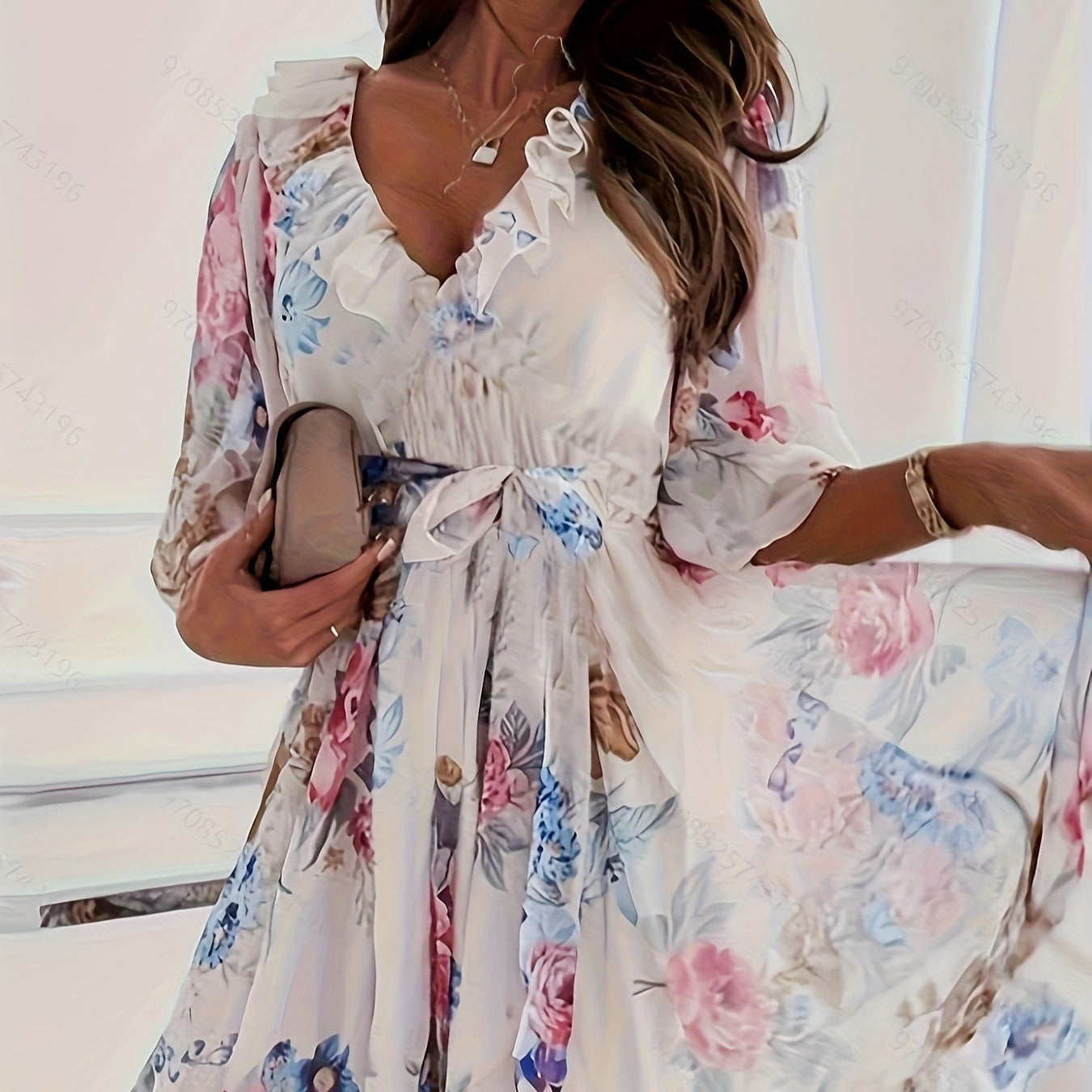 Damen Blumenkleid mit Rüschen Shopnory
