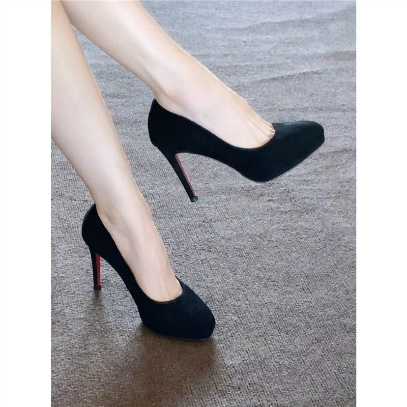 Damen elegante Plateau-Pumps mit plüschigem Obermaterial